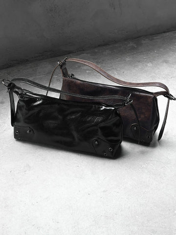 Eyelet Crack Leather Shoulder Bag